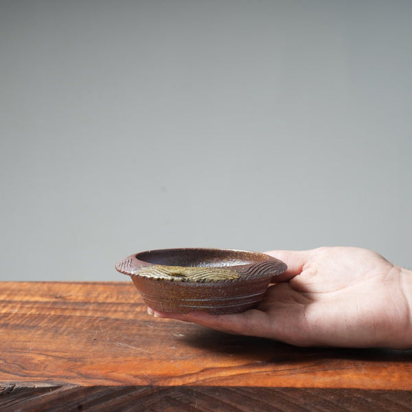 Mitunobu Ito Ash-Tinged Small Hat-Rim Shallow Round Bonsai Pot - Bonsaify