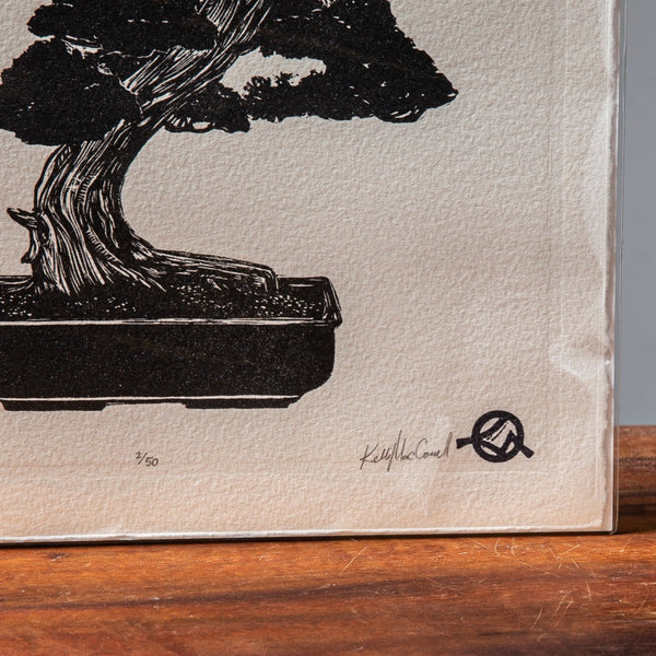 Artwork - Kelli MacConnell Hand-Carved Juniper Bonsai Block Print - Bonsaify