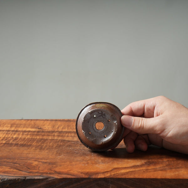 Mitunobu Ito Ash-Tinged Triple-Banded Mini Round Bonsai Pot - Bonsaify