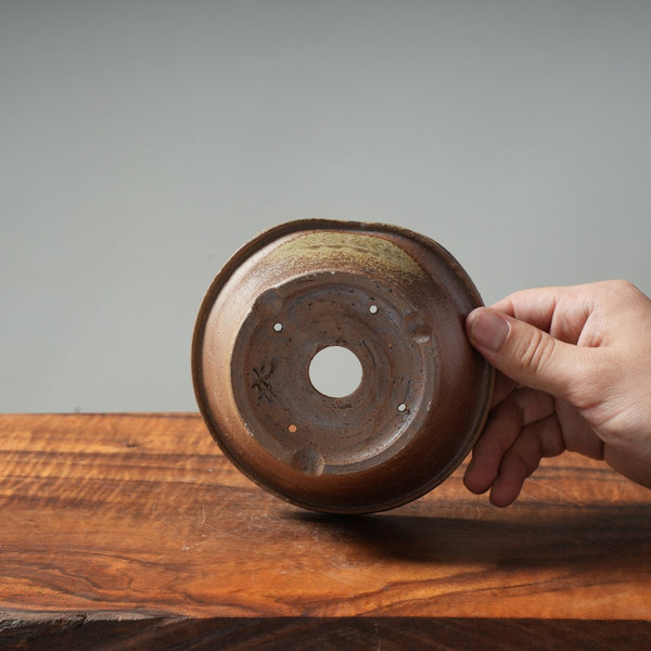 Mitunobu Ito Ash-Tinged Triple-Banded Round Bonsai Pot - Bonsaify