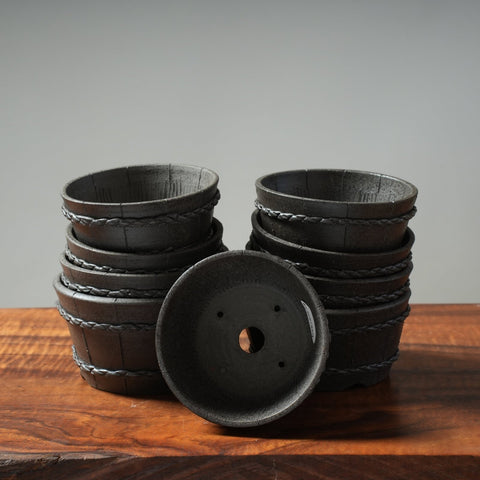 Mitunobu Ito Dark Barrel Deep Round Bonsai Pot - Bonsaify