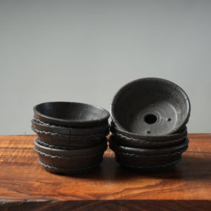 Mitunobu Ito Dark Barrel Shallow Round Bonsai Pot - Bonsaify