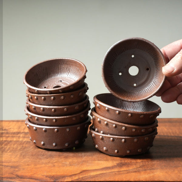 Mitunobu Ito "Riveted" Shallow Small Round Bonsai Pot - Bonsaify