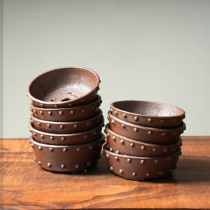 Mitunobu Ito "Riveted" Shallow Small Round Bonsai Pot - Bonsaify